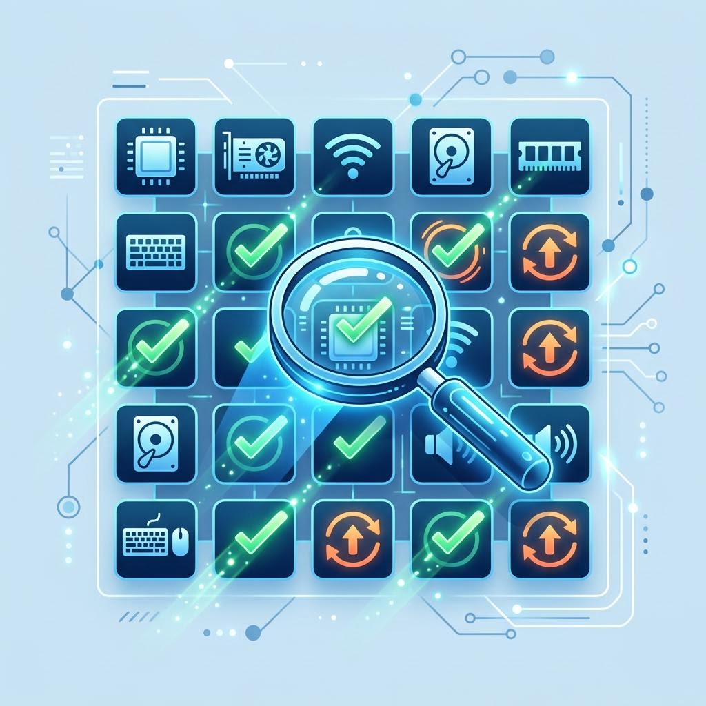 Conceptual illustration of software reviewing device-driver information